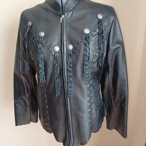 Tribe America Black Leather Western Coat Size 8